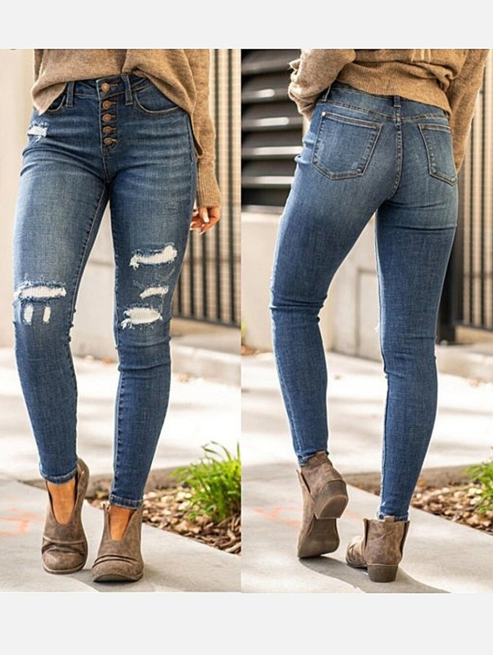 Judy Blue "Mid Rise Skinny Fit" Blue Jean Distressed, Women's Size 8/29 - Picture 1 of 10